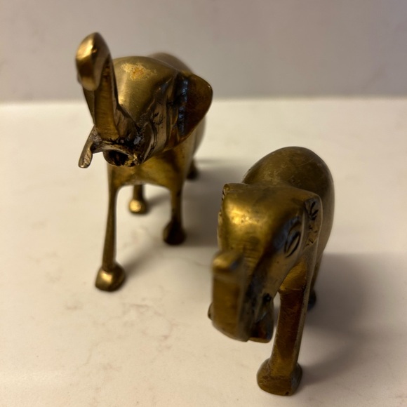 Vintage Brass Elephants With Trunks Up - Good Fortune - Picture 5 of 6